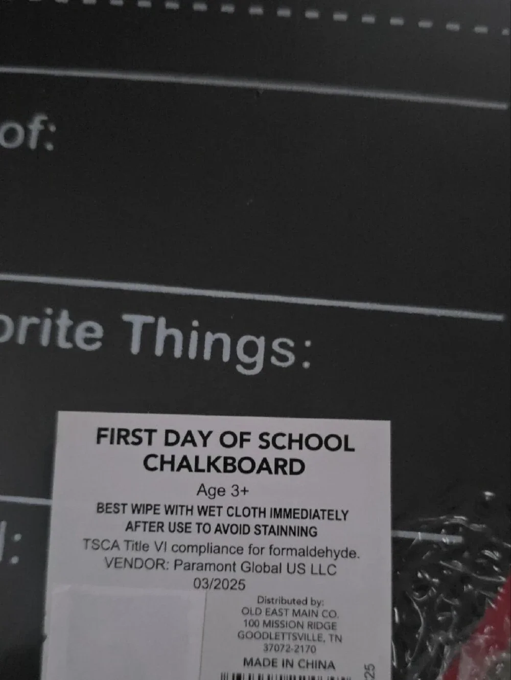 My First Day Of School Chalkboard Sign